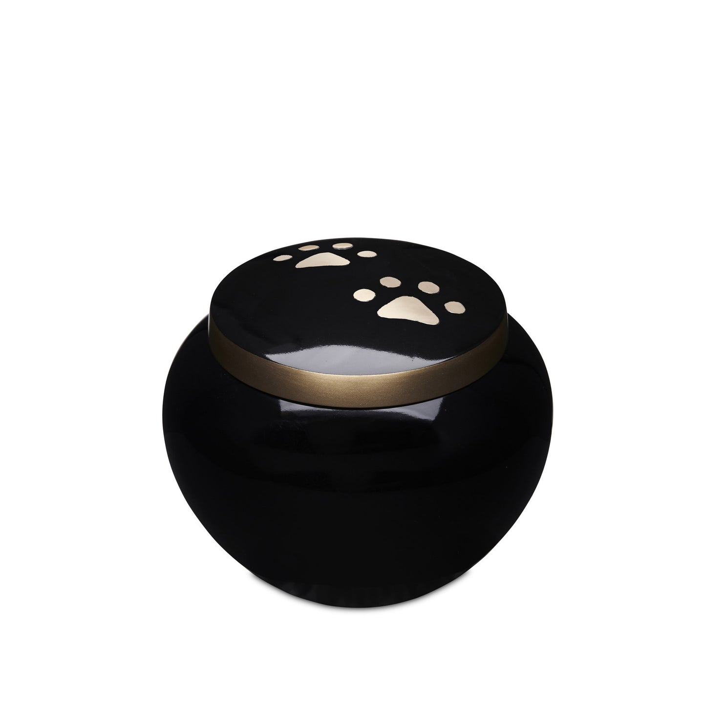 Black with Gold Paws Urn - Medium | Pet Memorial urn featuring gold paw prints on a glossy black finish, ideal for honoring a beloved pet.