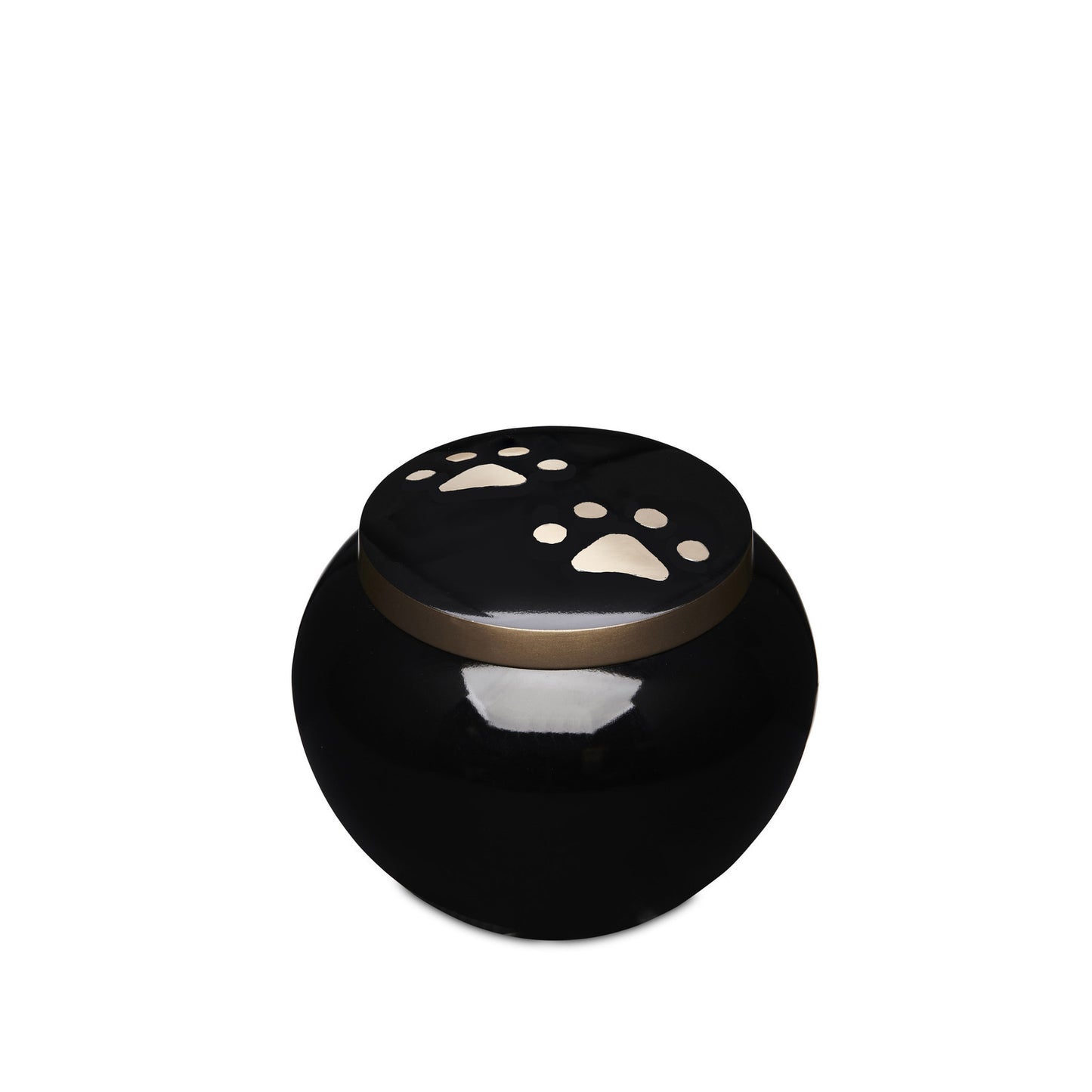 Black Gold Paws Urn Small - Pet Memorial Urn with gold paw prints on lid. Elegant, durable design for honoring a beloved pet's memory.