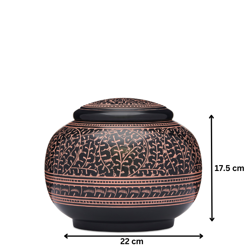 Black with Pink Ivy jar with dimensions 22 cm wide and 17.5 cm tall, showcasing trendy pink ivy detailing for elegant interior styling.