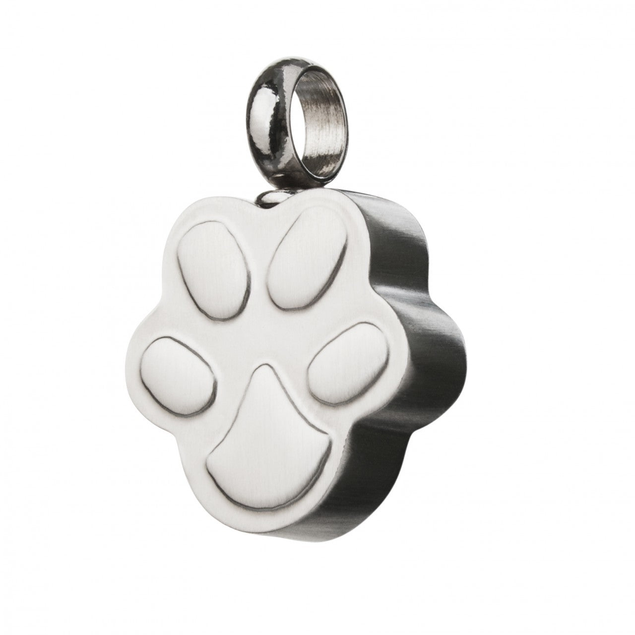 Small Paw Pendant in silver-tone metal with a simple paw design. Ideal paw pendant jewelry for pet lovers and minimalist style enthusiasts.