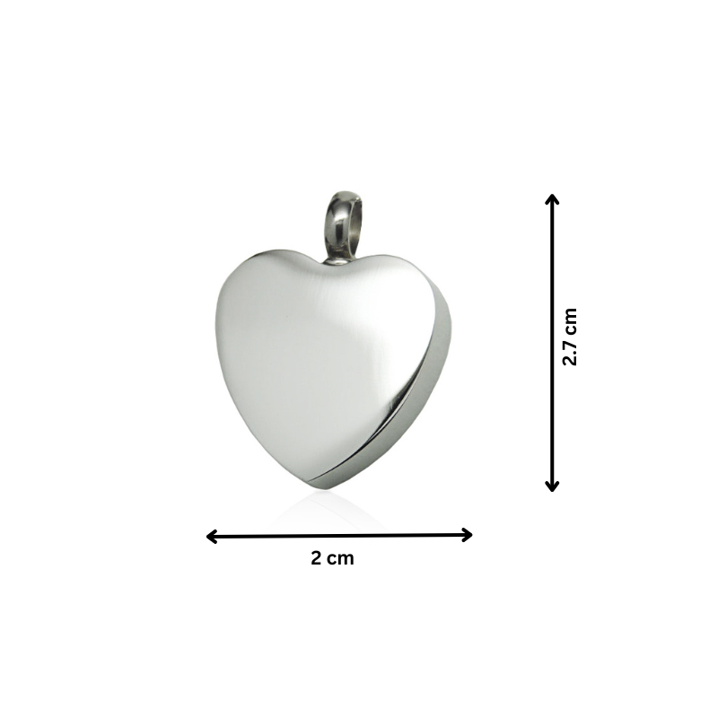 Classic Heart Pendant Necklace - Elegant Jewelry in silver tone with dimensions 2 cm by 2.7 cm, showcasing its compact and elegant size.