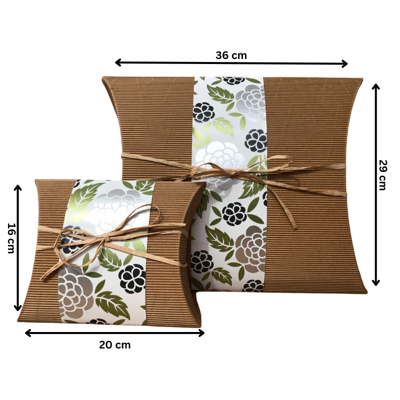 Eco-friendly Bio Burial Urn Small - Flower Tribe shown with dimensions 20x16 cm, crafted from recycled cardboard with floral design wrap.