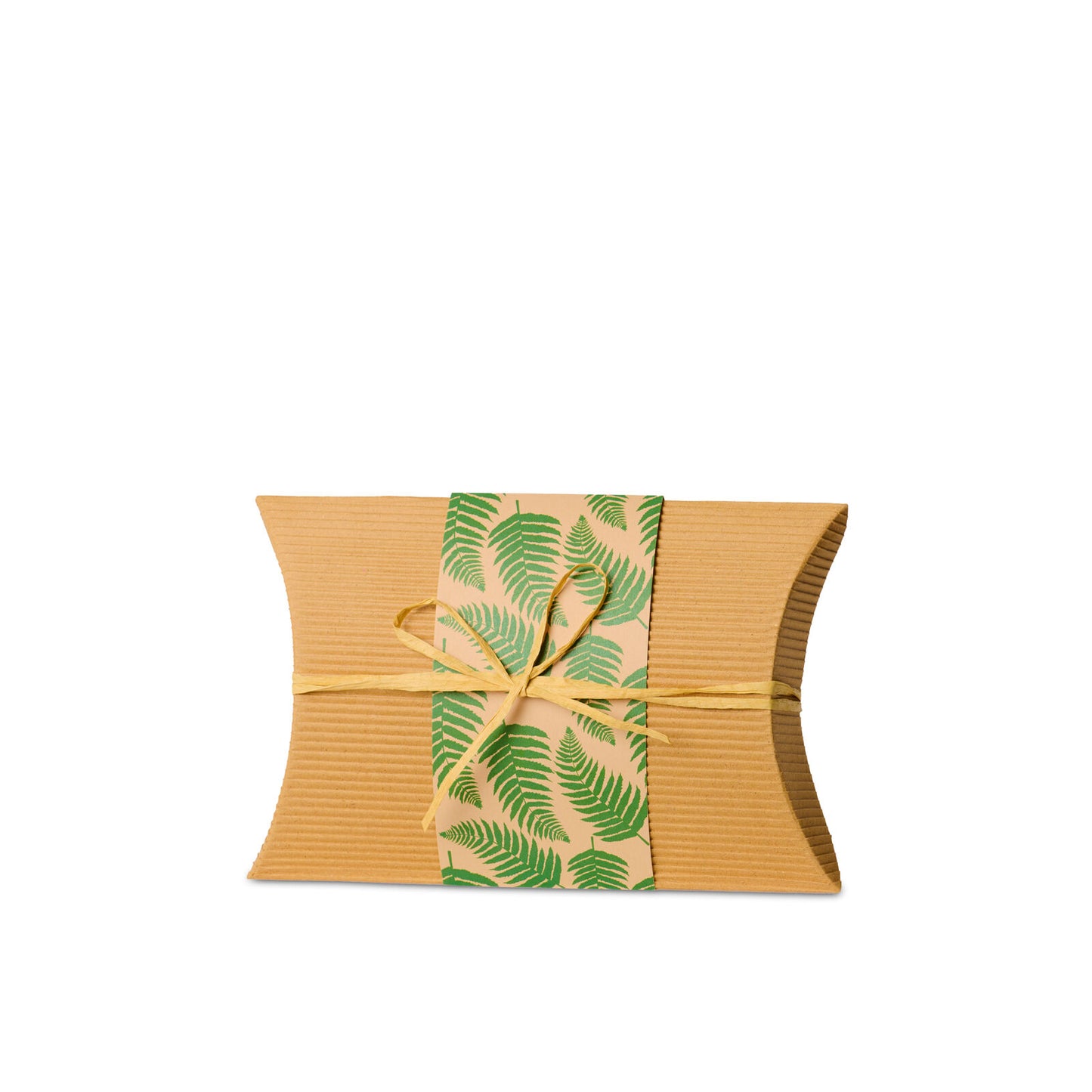 Bio Burial Urn Ferns Small made of biodegradable cardboard with a fern leaf design and natural twine, ideal for eco-friendly ground burials.