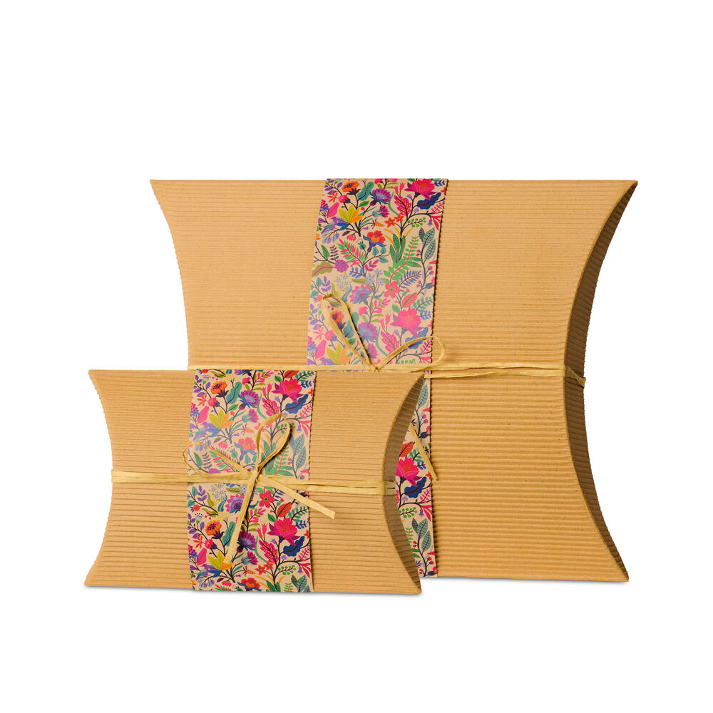 Set of Burial Urn Wilds - Small and Large biodegradable urns crafted from recycled cardboard with colorful floral band, perfect for sustainable burials.