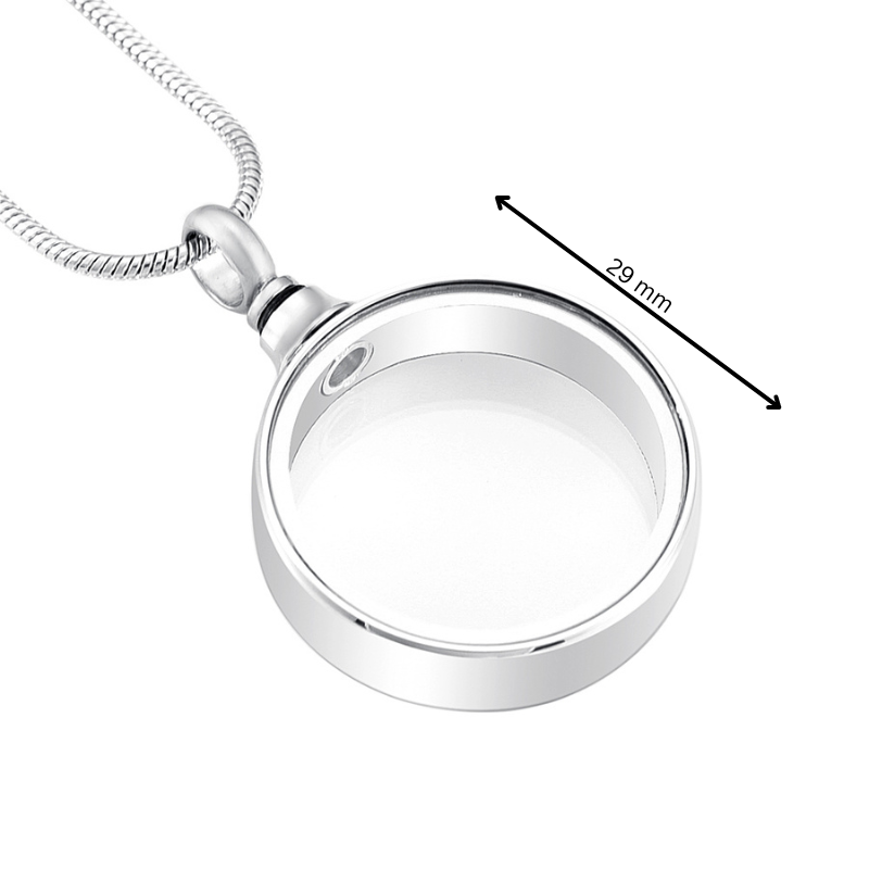 Looking Glass Pendant - Glass Pendant Necklace | Stainless Steel with 29mm diameter measurement, perfect for personalized memory storage jewelry.