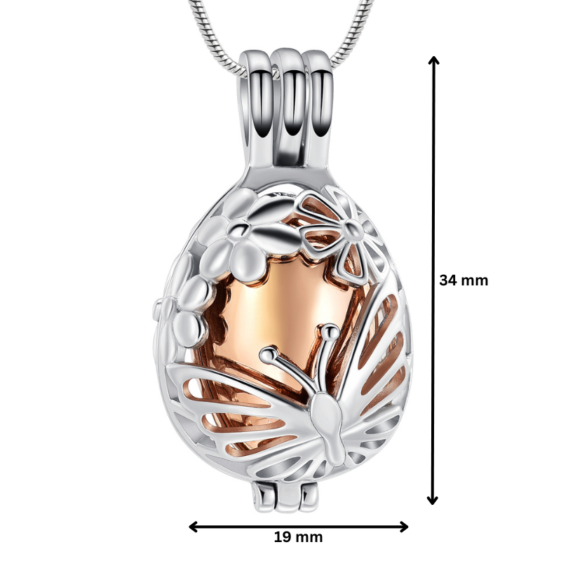 Butterfly Egg Urn Pendant Rose Gold Tone