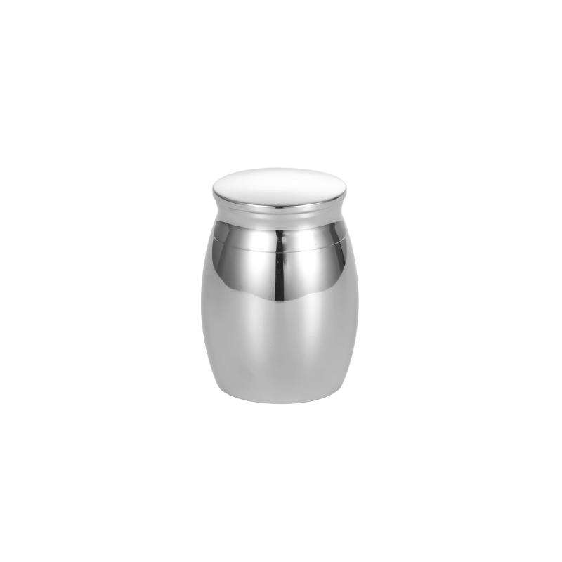 Mini Thimble Urn - Silver Tone | Stainless Steel Keepsake with threaded lid, ideal for ashes or small mementos, polished reflective finish.