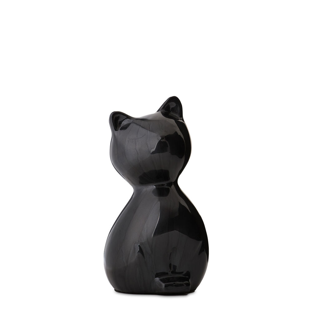 Kitty Cat Charcoal Urn - Elegant Memorial for Pets in a sleek black finish, shaped like a sitting cat with a discreet base opening for ashes.