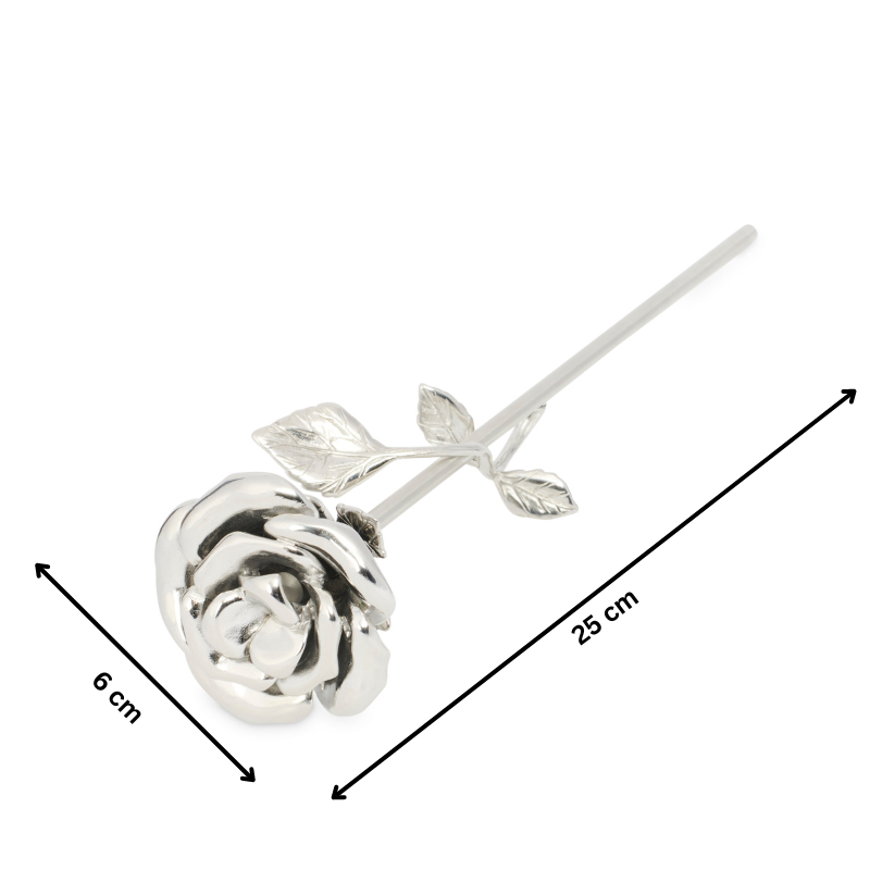 Stemmed Rose Keepsake - Rose Keepsake Gifts | Elegant Design, silver rose with 25 cm length and 6 cm bloom diameter.