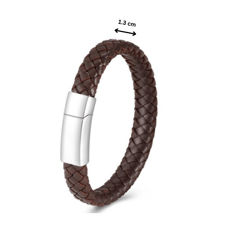 Braided Brown Leather Bracelet Silver Clasp - PREMIUM URNS