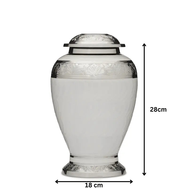 Embassy Silver and White Urn - PREMIUM URNS