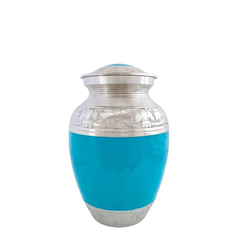 Vibrant Blue Enamel & Nickel 7" - Medium - PREMIUM URNS