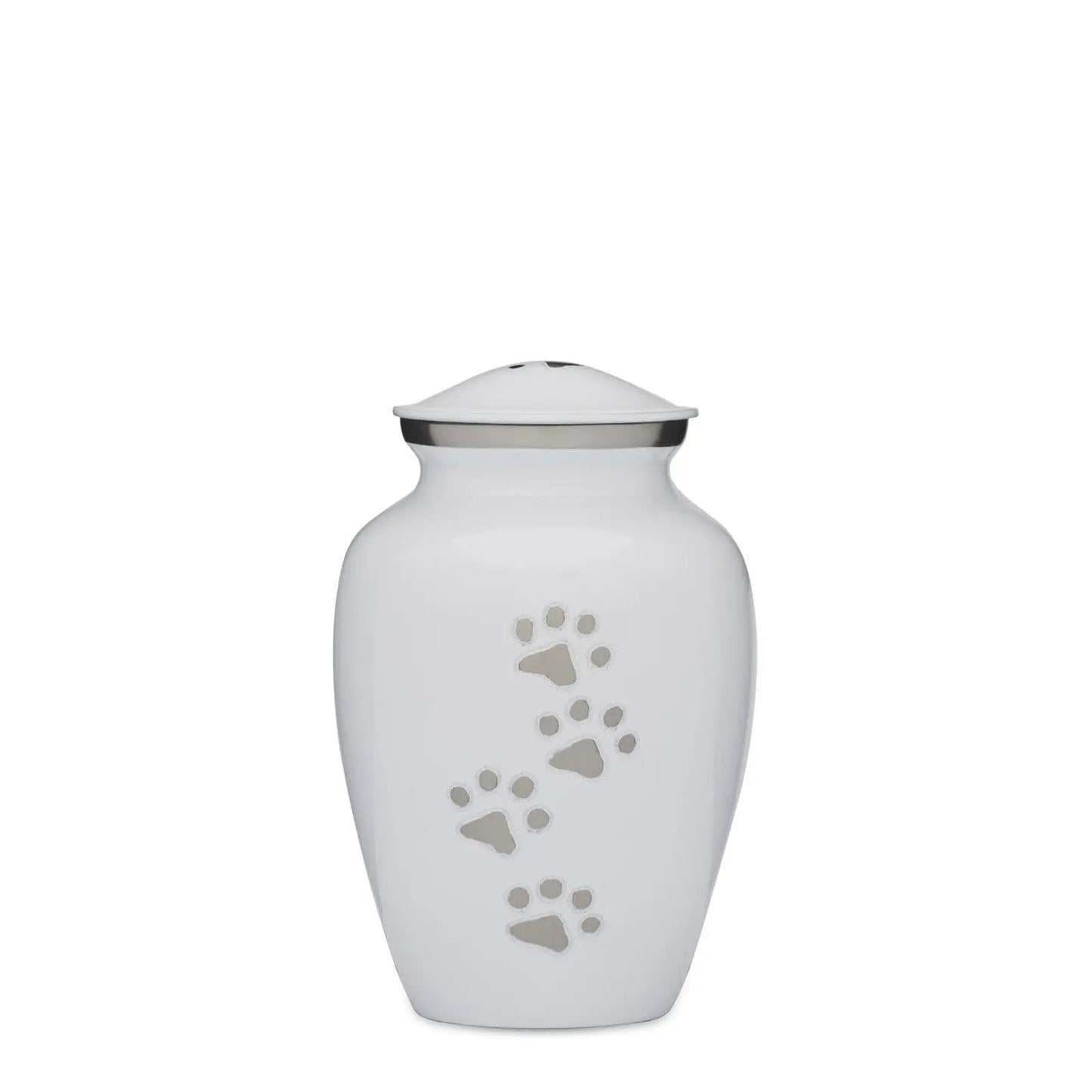 White and Silver Paws to Heaven Urn 6" - PREMIUM URNS