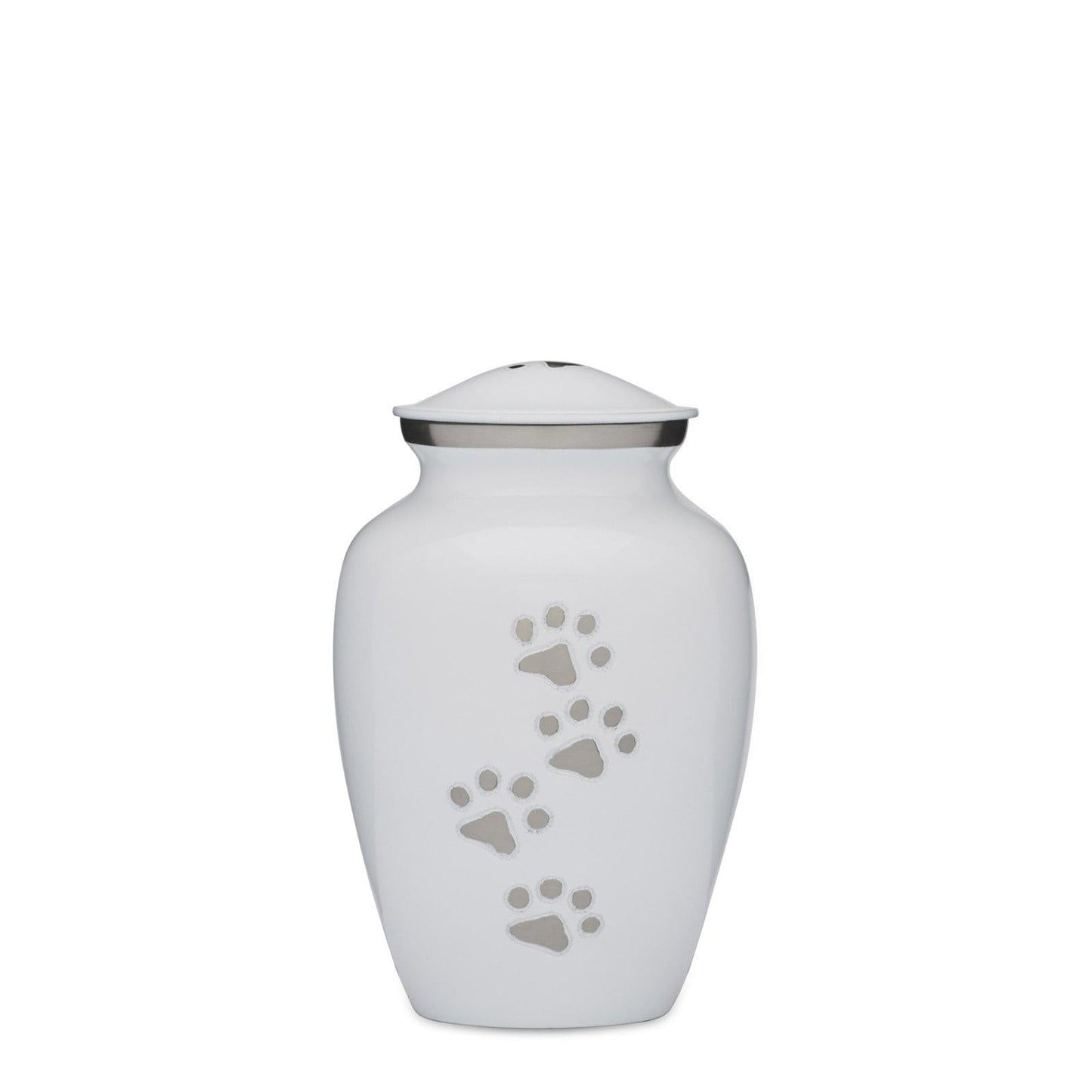 White and Silver Paws to Heaven Urn 6" - PREMIUM URNS