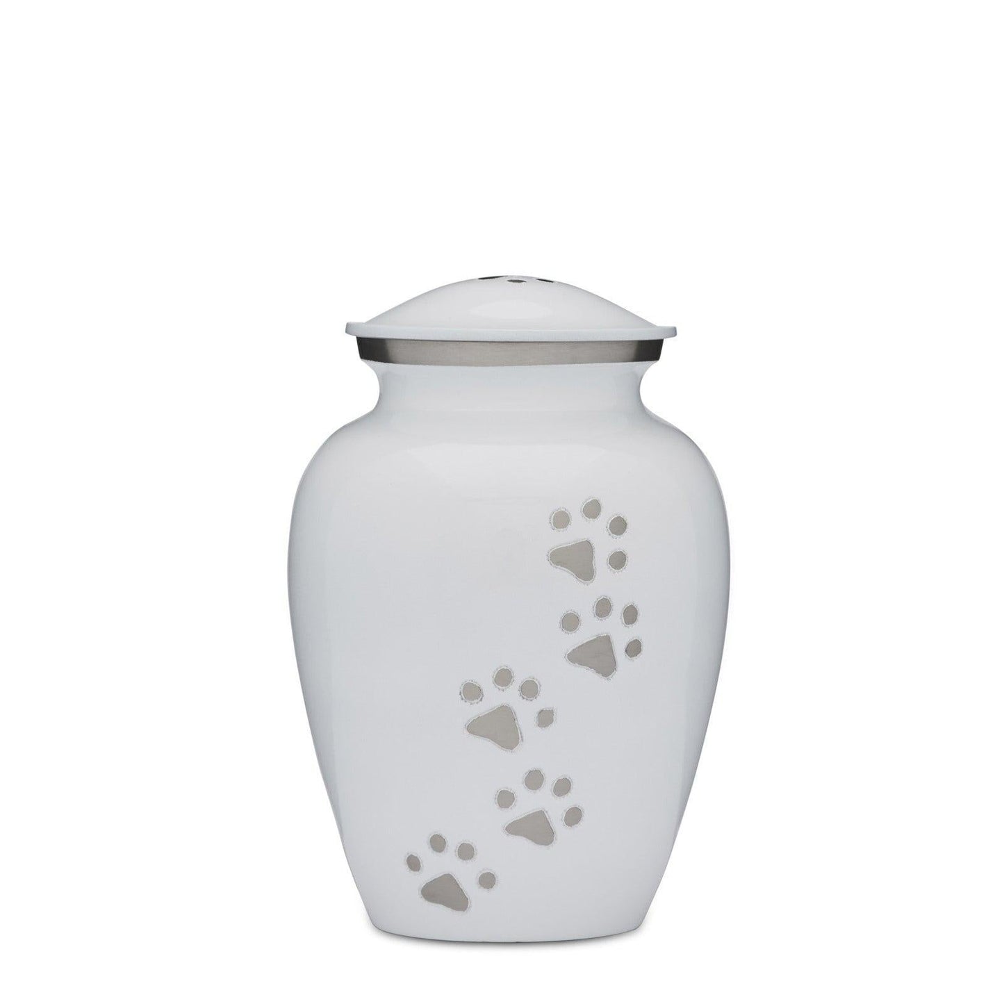 White and Silver Paws to Heaven Urn 7" - PREMIUM URNS