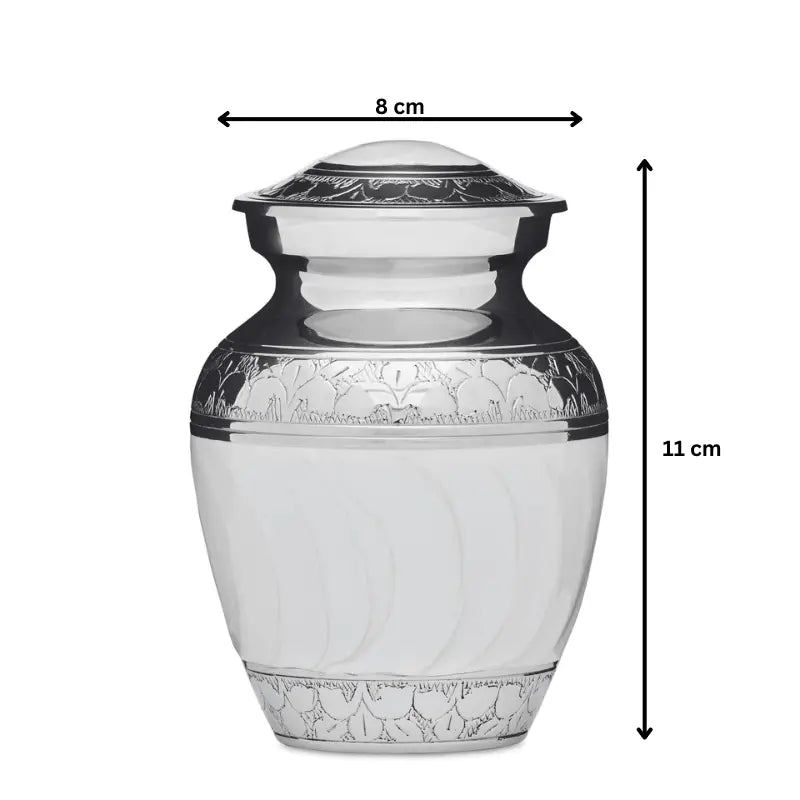 White Enamel & Nickel Urn - 4" - PREMIUM URNS