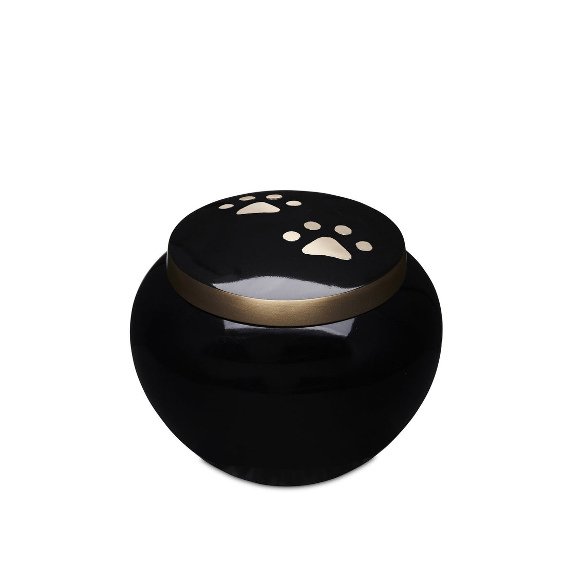 Handcrafted Black Urn: Gold Paw Prints Tribute