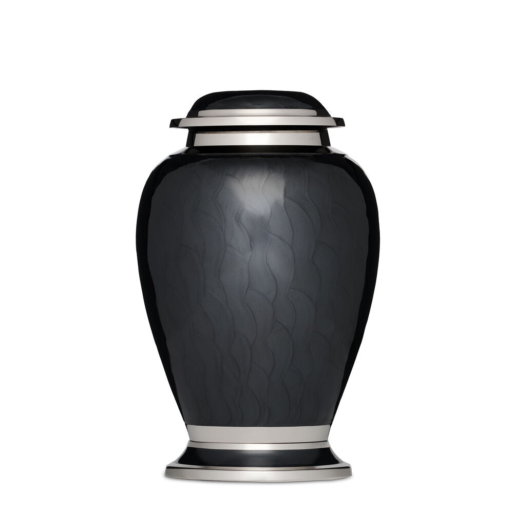 Silver Accented Black Urn: Timeless Elegance