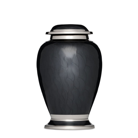 Silver Accented Black Urn: Timeless Elegance