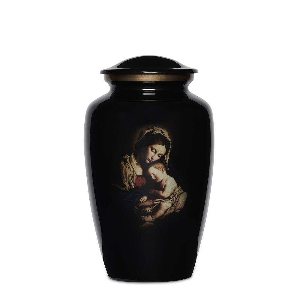 Artistic Black Urn: Mother Mary & Jesus