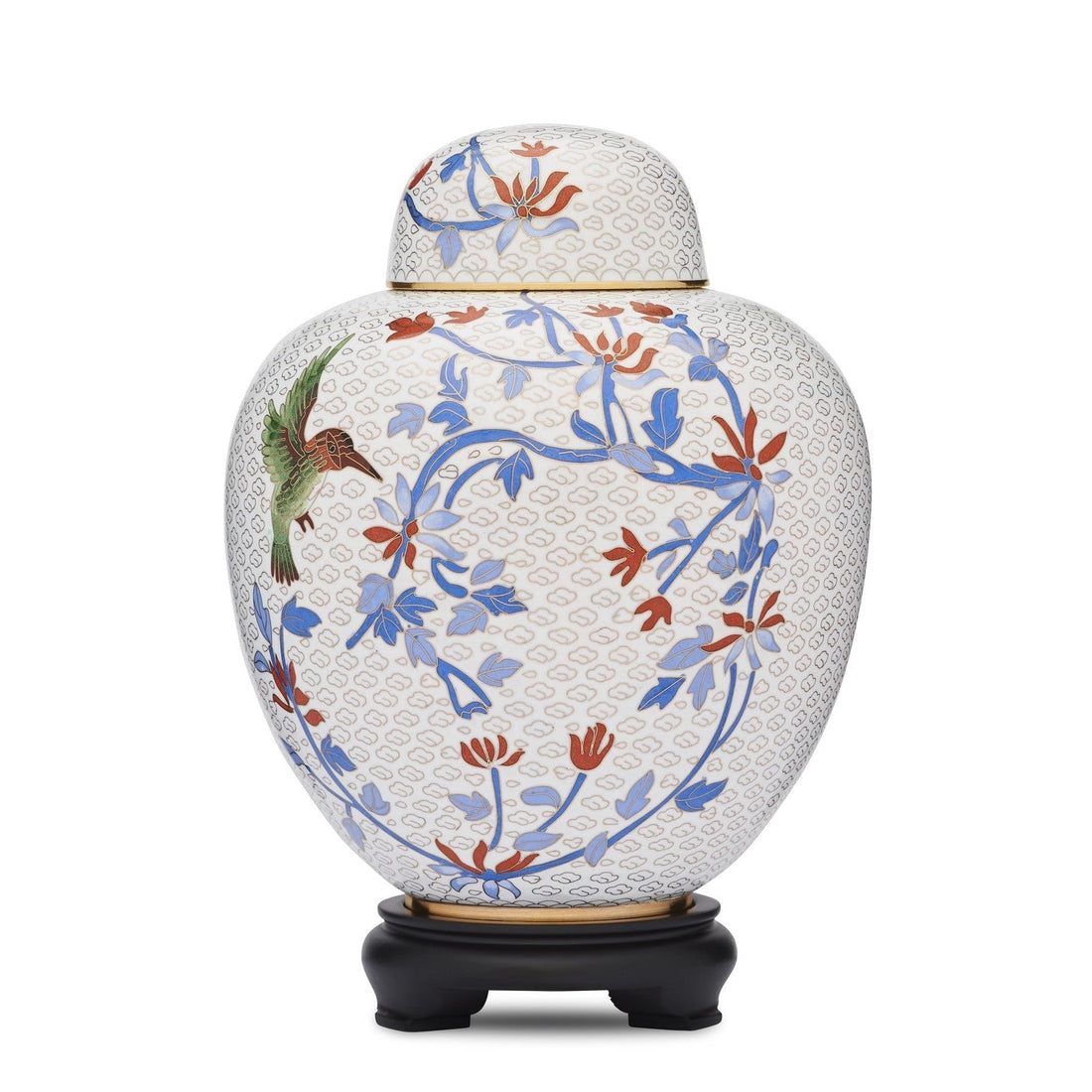 Unique Cloisonne Urn with Hummingbird Design