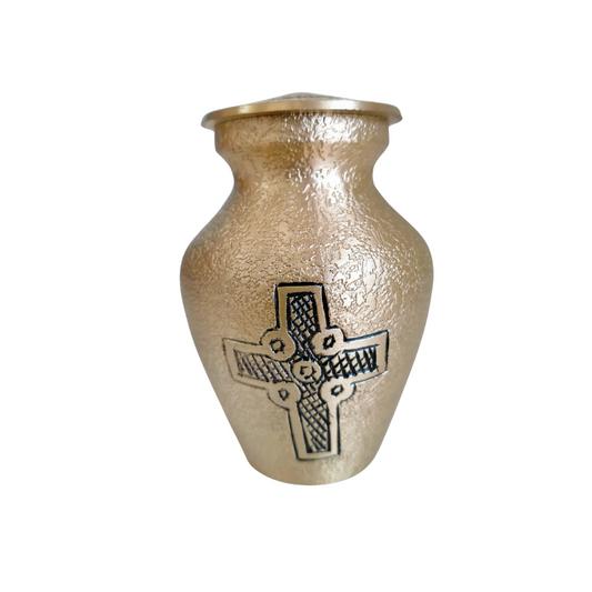 Cherish Forever: Hammered Gold Cross Urn