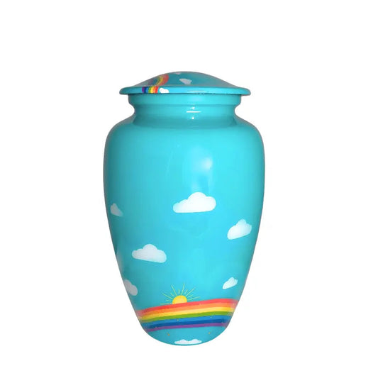 Blue Rainbow Alloy Urn: Secure Remembrance Solution - PREMIUM URNS