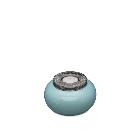 Brass Keepsake Urn: Elegant Blue Candle Holder - PREMIUM URNS