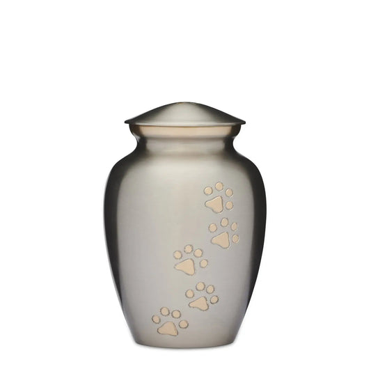 Elegant Silver with Gold Paws Pet Urn: Secure and Stylish - PREMIUM URNS