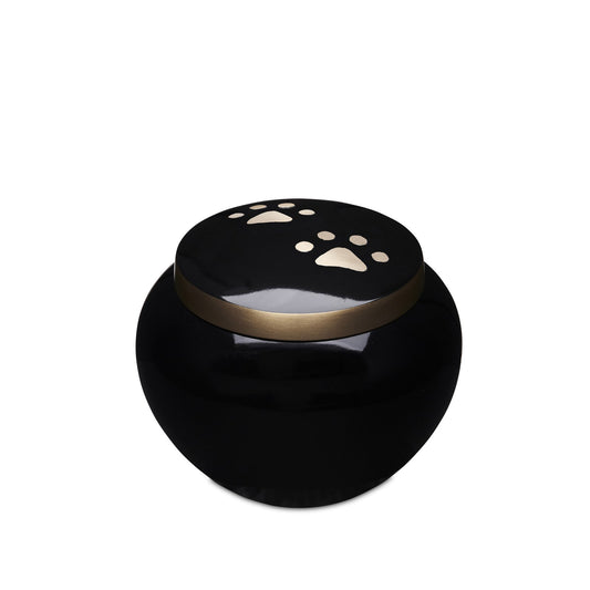 Handcrafted Black Urn: Gold Paw Prints Tribute - PREMIUM URNS