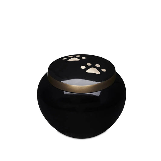 Handcrafted Black Urn: Gold Paw Prints Tribute - PREMIUM URNS