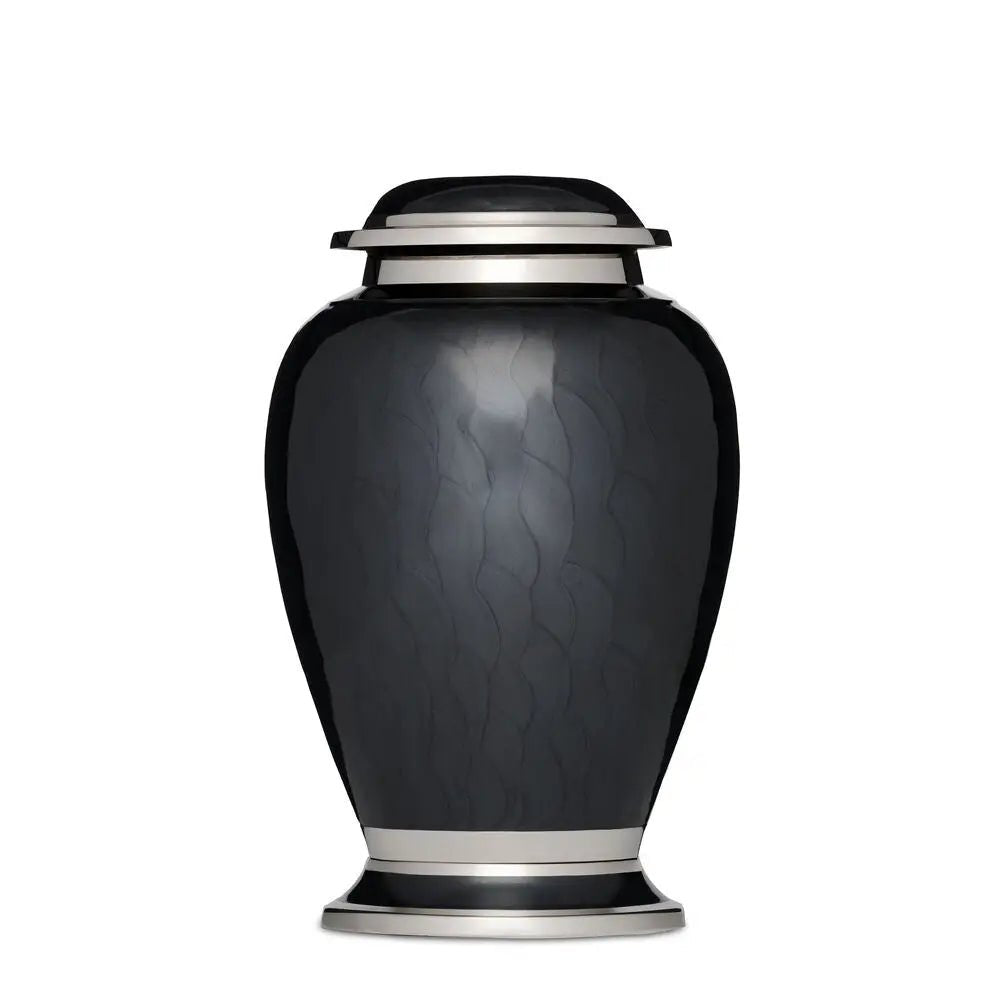 Silver Accented Black Urn: Timeless Elegance - PREMIUM URNS