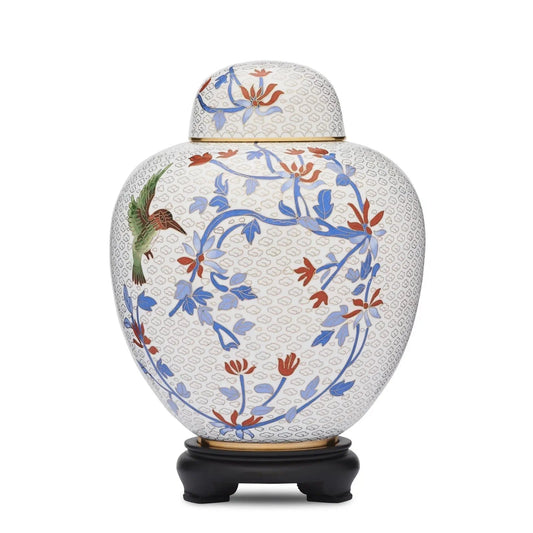 Unique Cloisonne Urn with Hummingbird Design - PREMIUM URNS