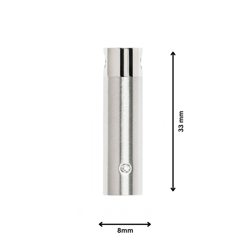 Diamante Cylinder urn pendant with dimensions 33mm x 8mm, crafted in stainless steel with a diamante accent for discreet ashes storage.