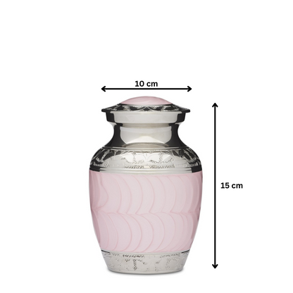 Medium 6-inch pink enamel nickel cookware, 15 cm tall and 10 cm wide. Features solid brass build and secure threaded lid.