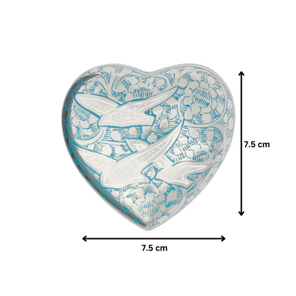 Birds in Flight Heart Keepsake measuring 7.5 cm, silver and brass bird memorial gift with floral etching, perfect for keepsake mementos.