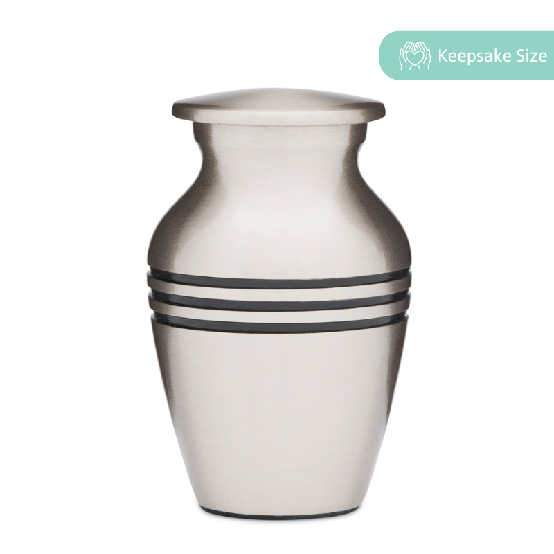 Pewter Keepsake Urn - Classic Keepsake in solid brass with brushed finish and etched black rings, ideal for ashes or mementos.