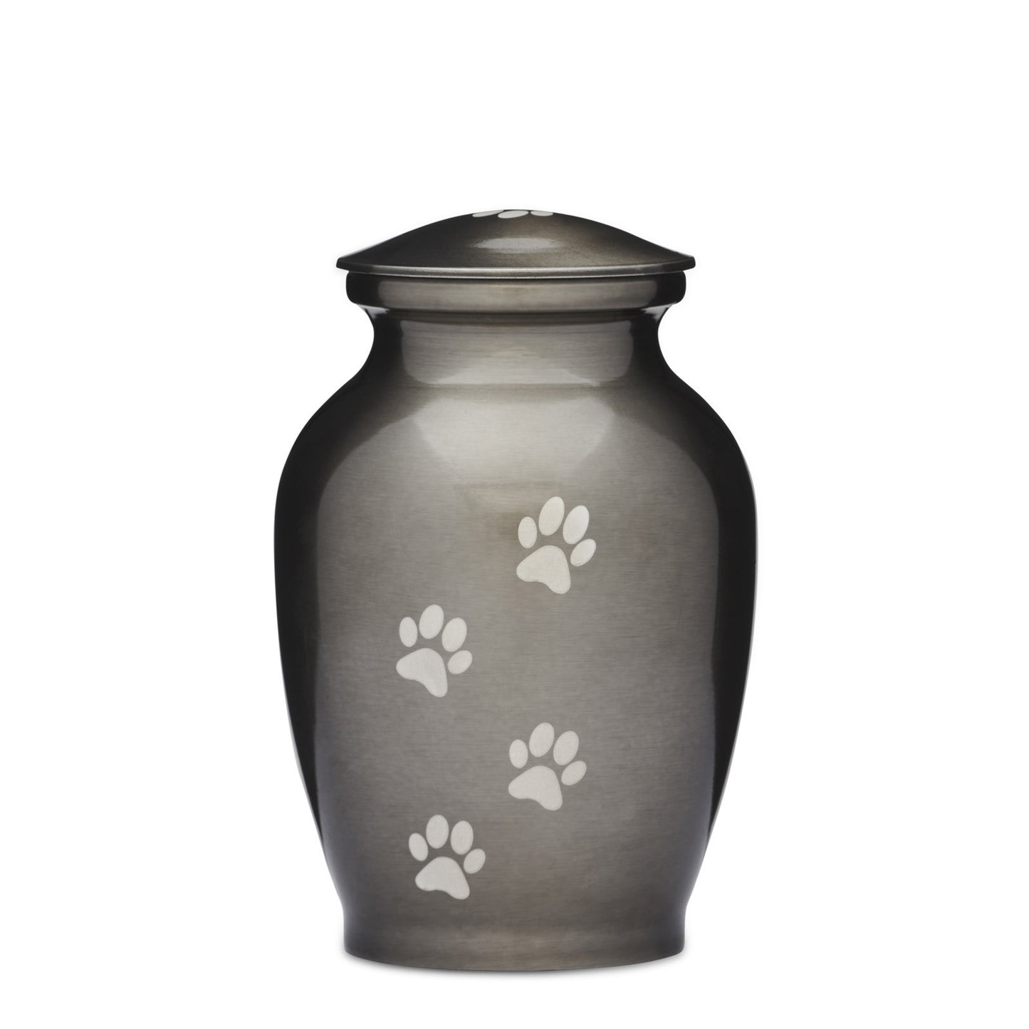 Silver Paws Alloy Urn - Memorial Keepsake | 7" High with engraved white paw prints on a brushed silver finish. Ideal for pet memorials and keepsakes.