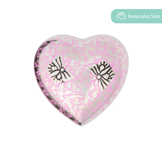 Butterfly Heart Keepsake in pink with intricate floral and butterfly design, ideal as a unique memory gift for special occasions.