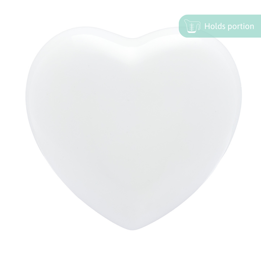 Large Heart Urn in glossy white enamel finish, designed as a cremation keepsake for holding a portion of ashes. Durable and elegant memorial piece.