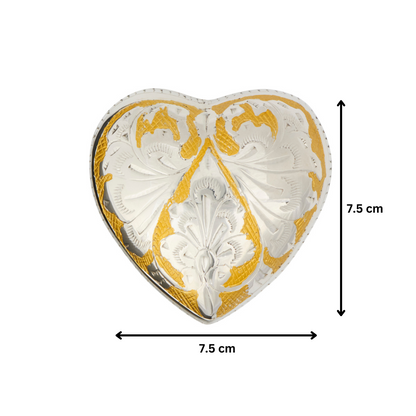 Dynasty Heart Keepsake Urn - Heart Keepsake Urn with 7.5 cm dimensions, featuring silver and gold floral detailing for a timeless tribute.