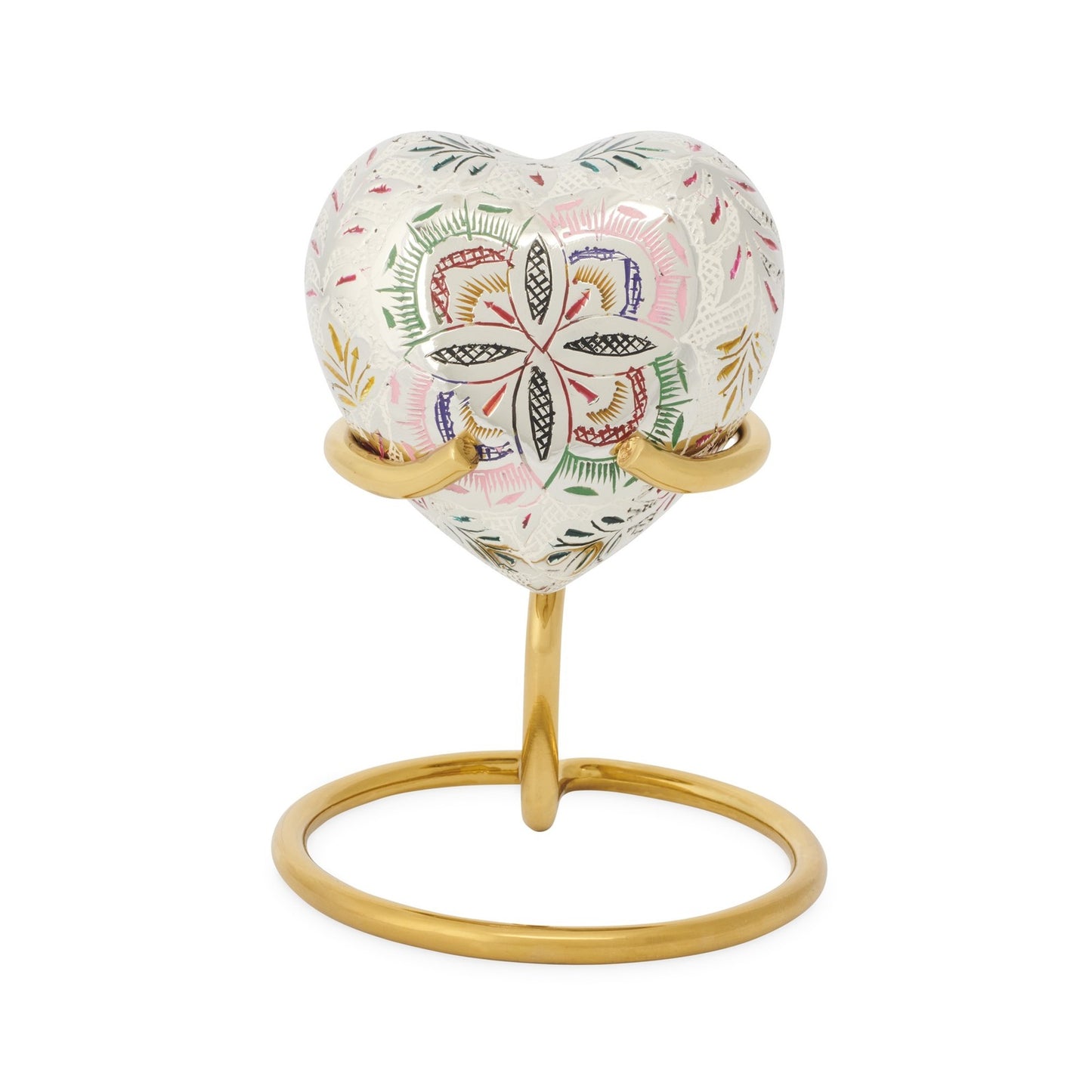 Lattice Heart Keepsake - Unique Design displayed on a gold stand, showcasing its elegant craftsmanship and ideal for decorative keepsake displays.