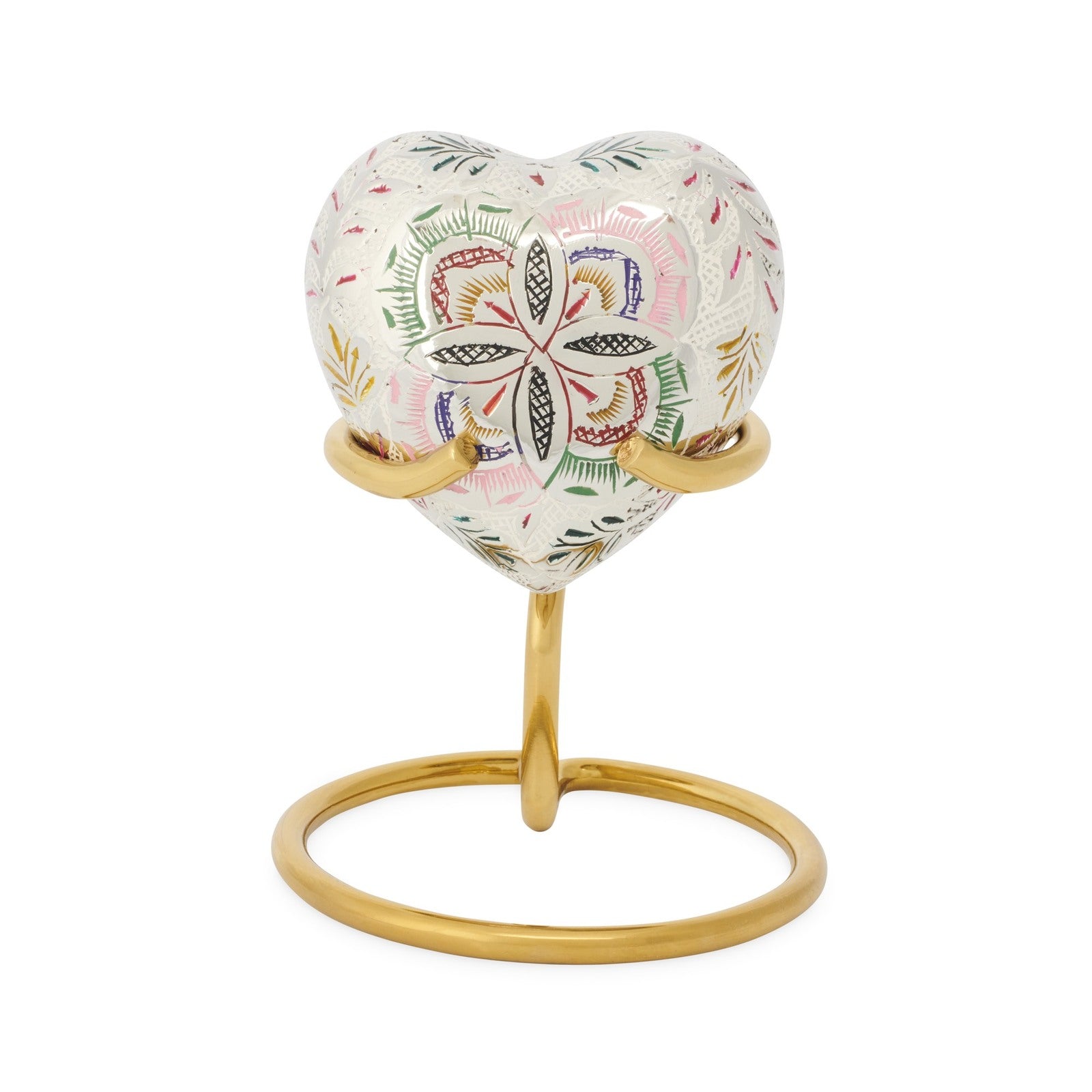 Lattice Heart Keepsake - Unique Design displayed on a gold stand, showcasing its elegant craftsmanship and ideal for decorative keepsake displays.