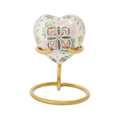 Lattice Heart Keepsake - Unique Design displayed on a gold stand, showcasing its elegant craftsmanship and ideal for decorative keepsake displays.