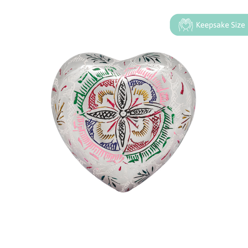 Lattice Heart Keepsake - Heart Keepsake Gift with intricate multicolor floral design on a white heart-shaped surface, perfect for memorable gifting.