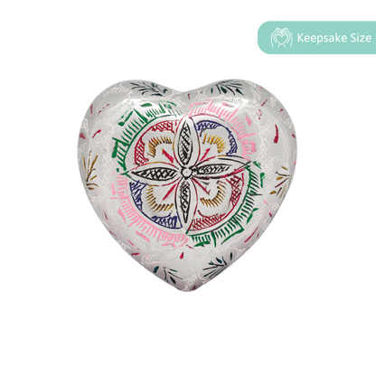 Lattice Heart Keepsake - Heart Keepsake Gift with intricate multicolor floral design on a white heart-shaped surface, perfect for memorable gifting.