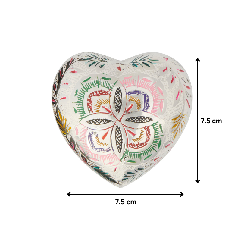 Lattice Heart Keepsake - Heart Keepsake Gift with 7.5 cm dimensions, featuring a colorful engraved pattern ideal for special occasion mementos.