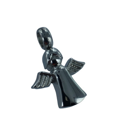 Front angled view of Baby Angel Cremation Pendant with shiny finish and wing details. Elegant angel jewelry necklace for ashes.