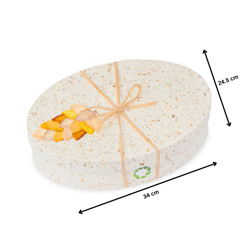 Eco-friendly Ocean Urn Autumn Leaves with natural leaf accents, measuring 34 cm by 24.5 cm, perfect for elegant funeral keepsakes.