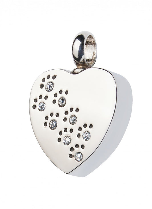 Paws to Heaven Pendant - Heart Pet Pendant in silver with crystal paw print design. A memorial keepsake for pet lovers with elegant craftsmanship.